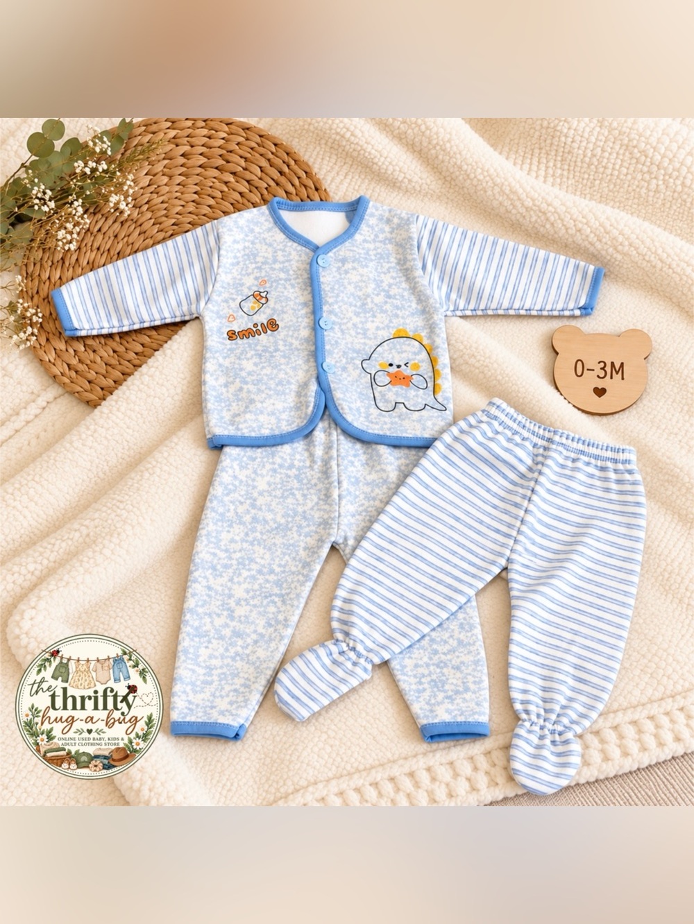 Unbranded Baby 3-Piece Blue Dinosaur Outfit Set | 0–3M 🦕💙